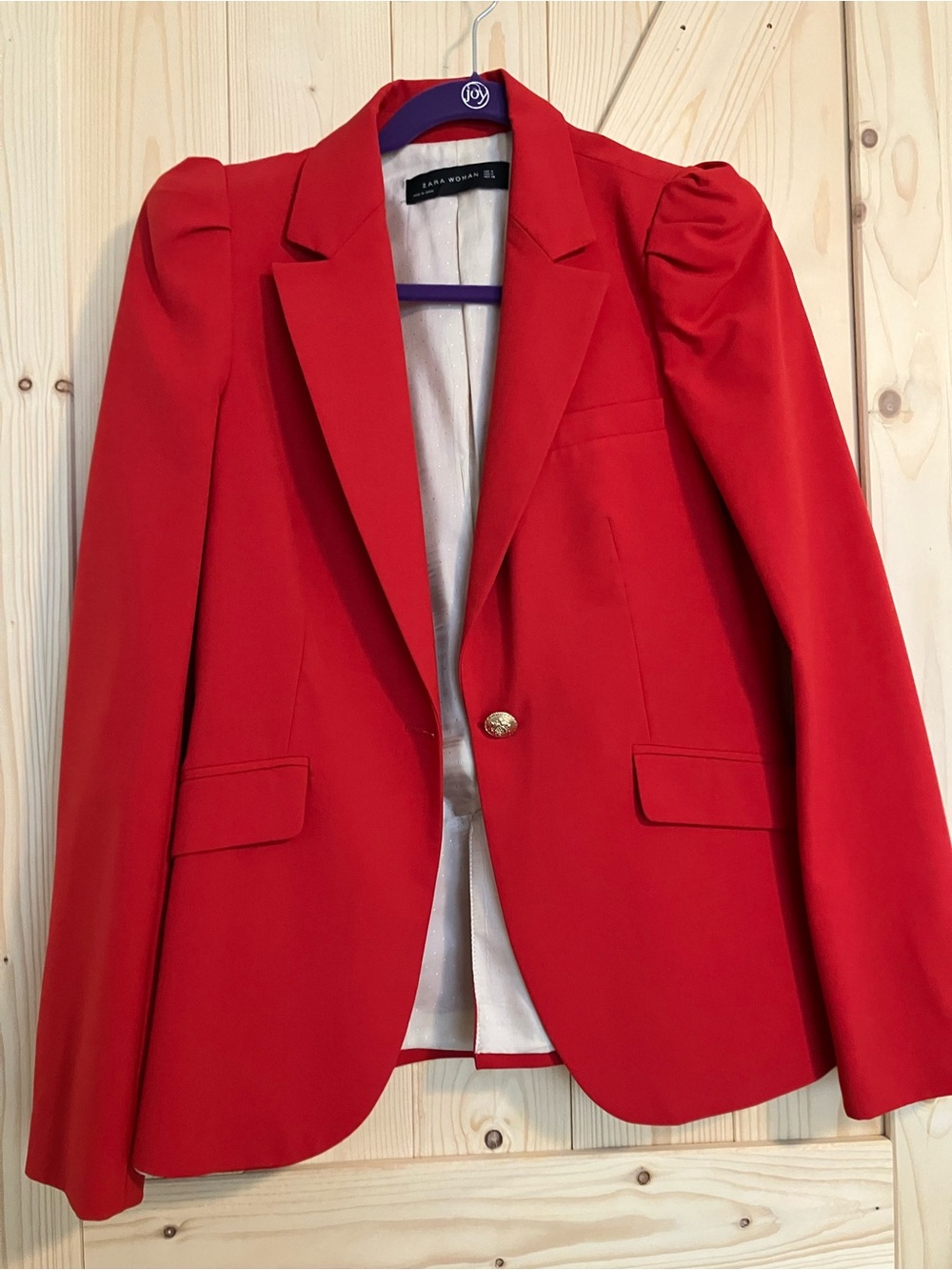 Zara Bright Red Tailored Puff-Sleeve Blazer